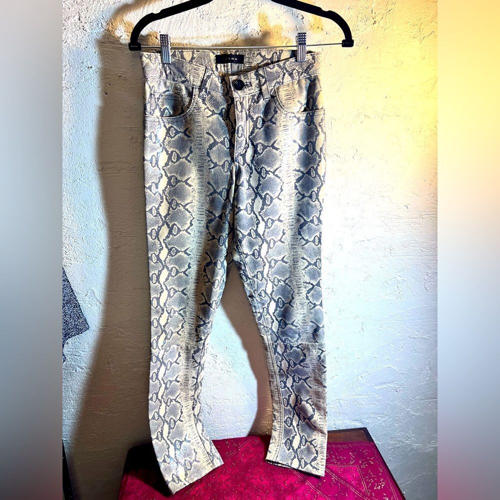 Leather Pants: Genuine Leather, Python Print, Bla… - image 1